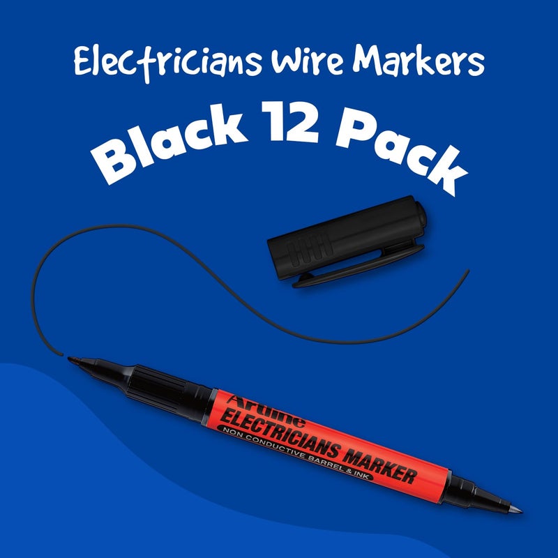 Artline Electricians Markers | Twin-Nib | Professional Series | Non-Conductive Ink & Barrel | EKPR-ELFT | 0.4mm Fine/1.0 Bullet Tips | Pack of 12 | Black - Image 2